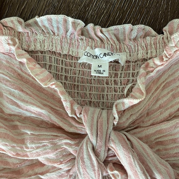 Cotton Candy LA 2 pc short set,pink/cream pin stripe, ruched, front tie bralette - Picture 4 of 7
